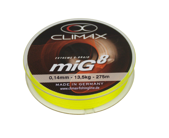 Climax: 8-fach geflochtene Angelschnur 0,14mm Gelb